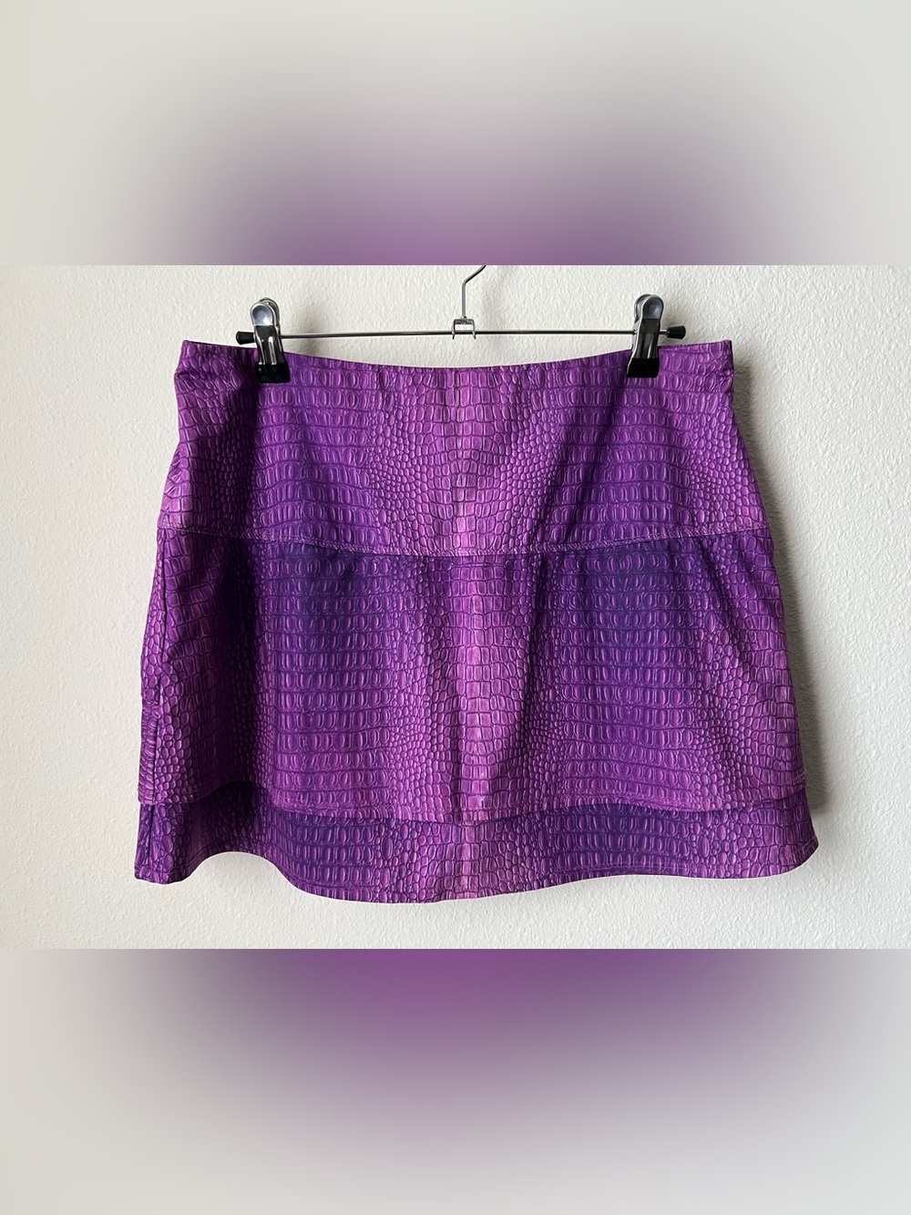 LUCKY IN LOVE Purple Reptile Snake Print Ruffle Golf Skort Skirt Pickleball L